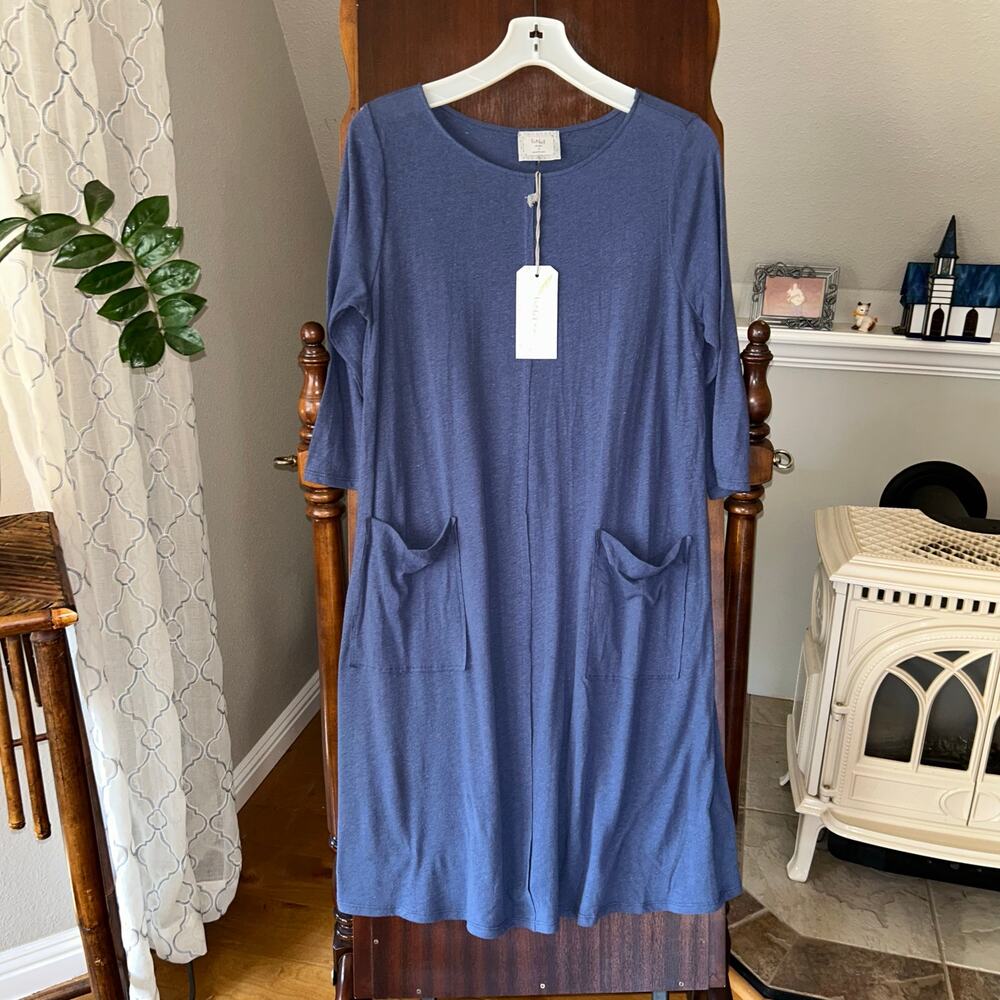 NWT Chalet blue women’s small linen cotton blend knee length dress